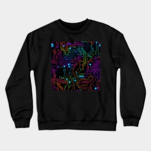 Cybernetic Dreams: Vibrant Neon Circuitry Abstract Design Crewneck Sweatshirt